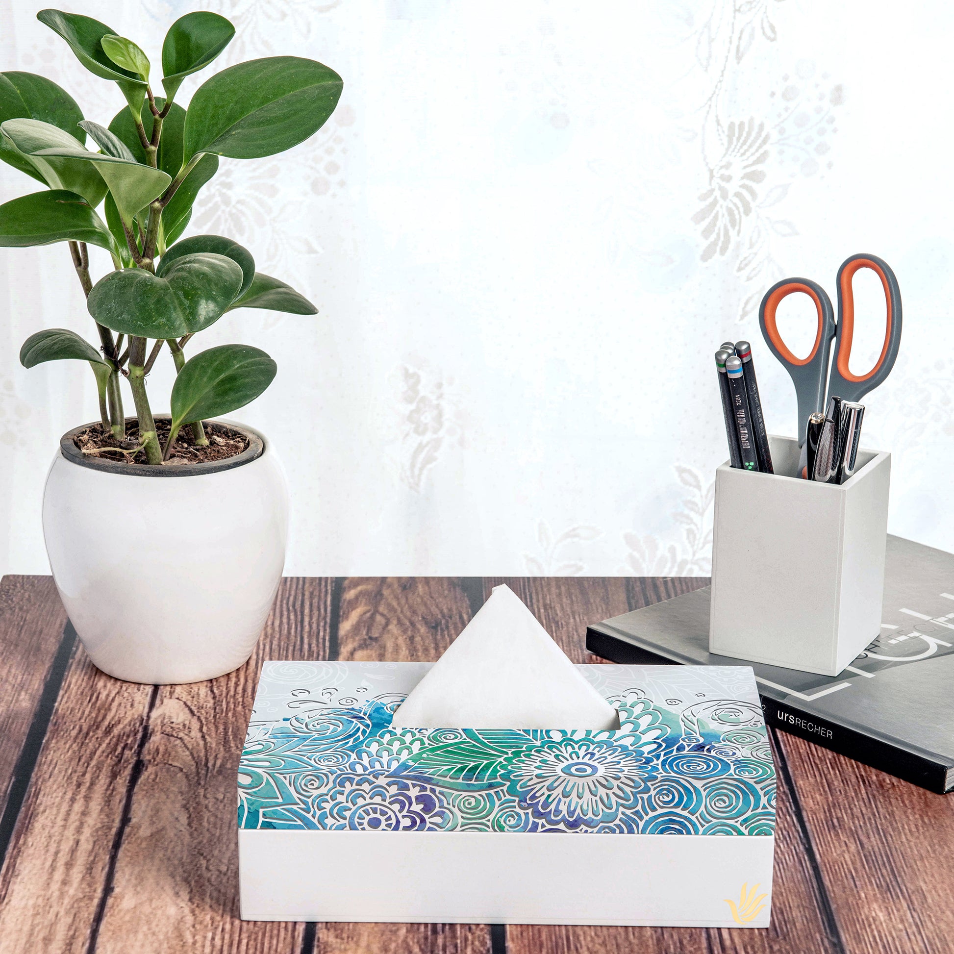 Abstract Flowers Tissue Box 9" x 5" x 2.75" Lifestyle Photo