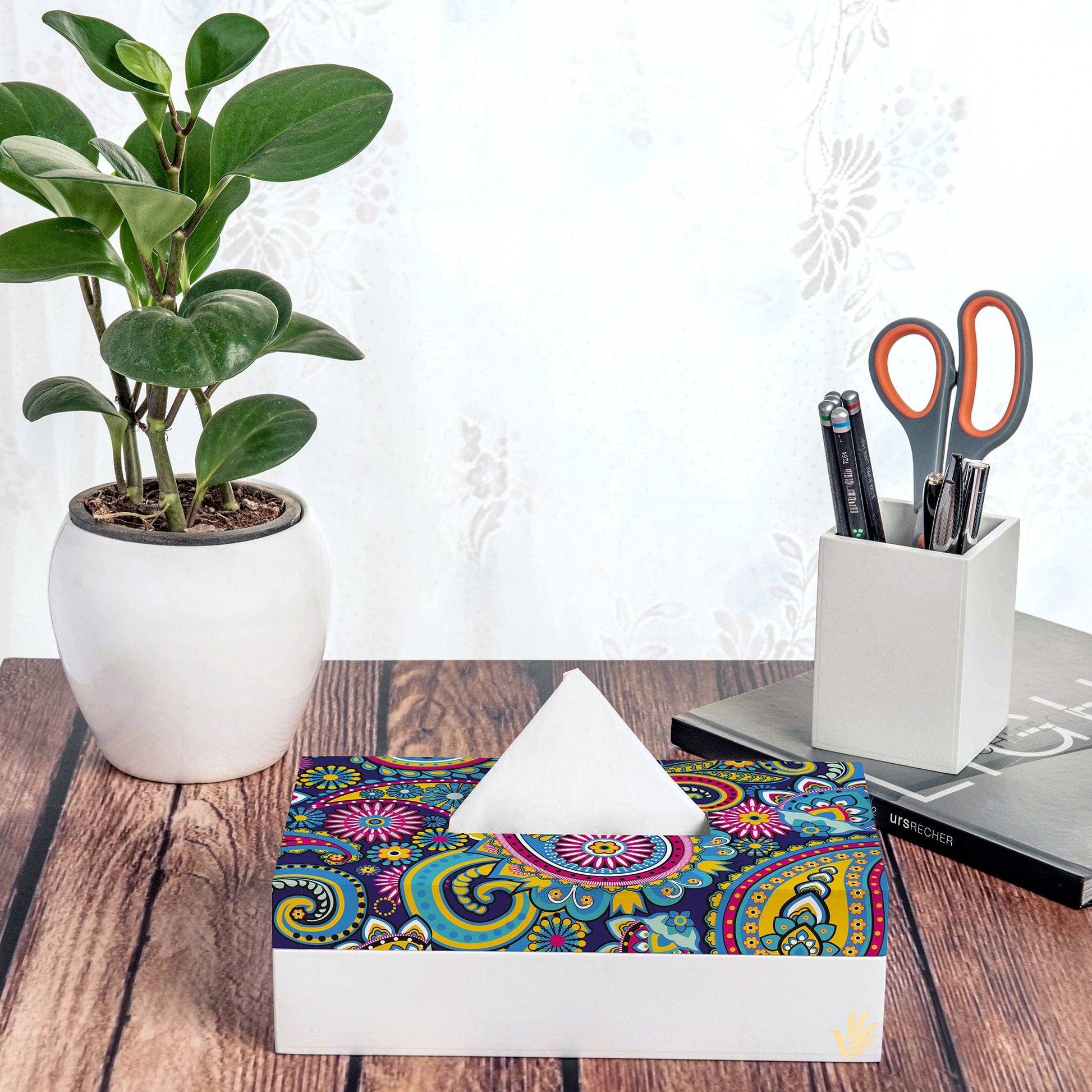 Blue Paisley Tissue Box 9" x 5" 2.75" Lifestyle Photo