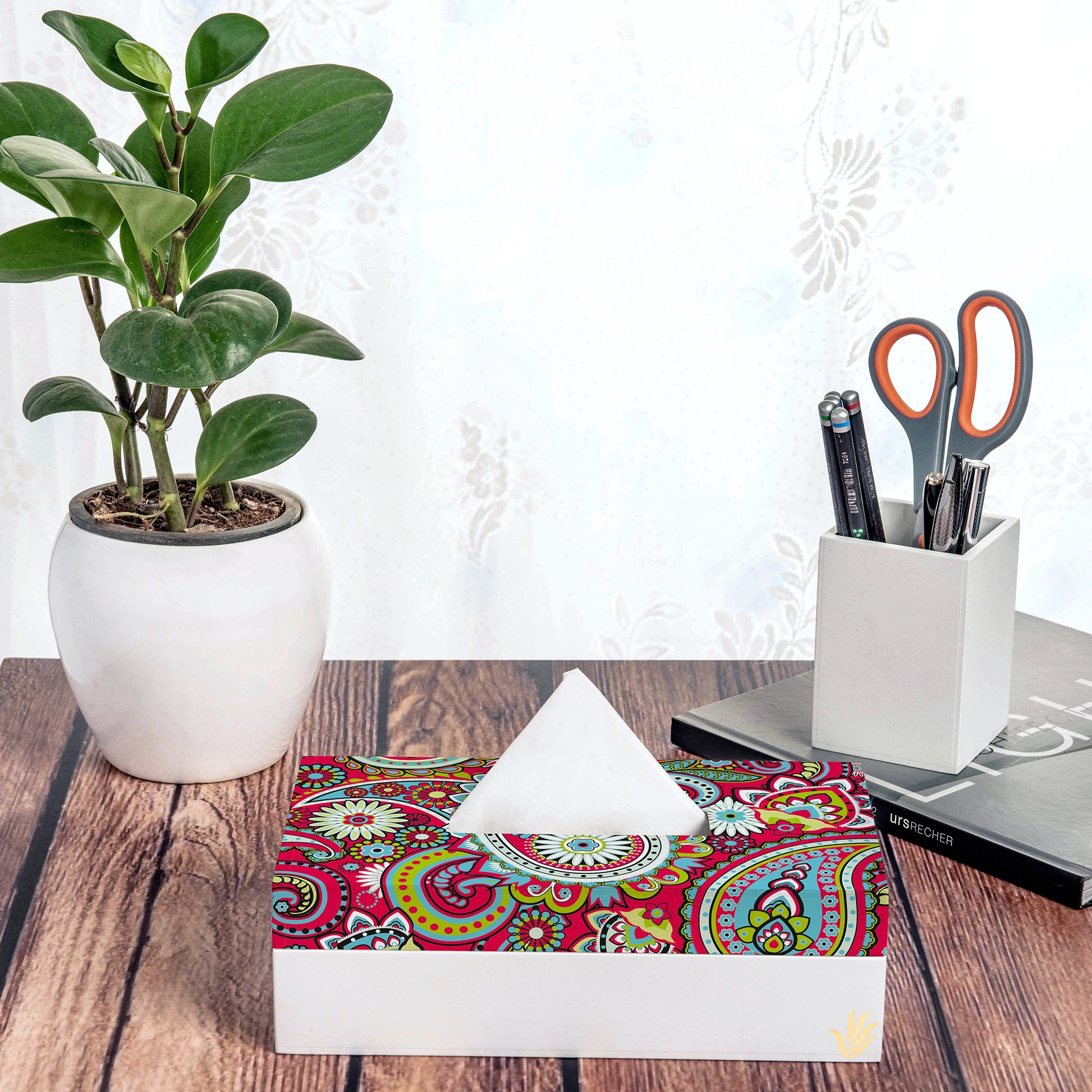 Pink Paisley Tissue Box 9" x 5" x 2.75" Lifestyle Photo
