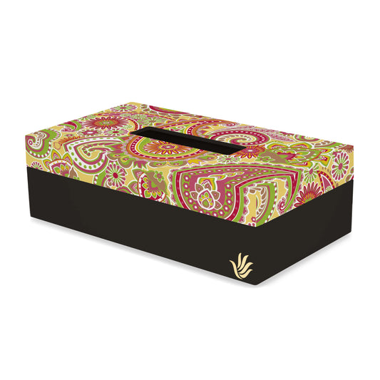 Yellow Paisley Tissue Box 9" x 5" x 2.75" Ht. - Main Image
