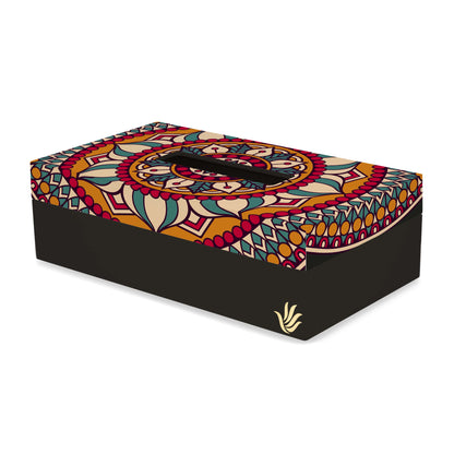 Red Mandala Tissue Box 9" x 5" x 2.75" Ht. - Main Image