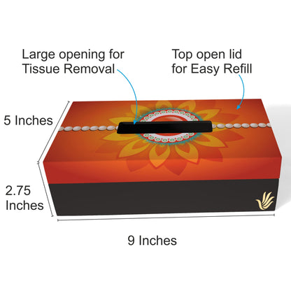 Rakhi Pearls Orange Tissue Box 9" x 5" x 2.75" Ht. - Dimension Image