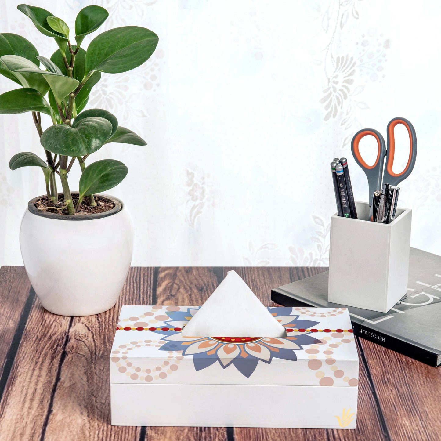 Rakhee Blue Tissue Box 9" x 5" x  2.75" Ht. - Lifestyle Image