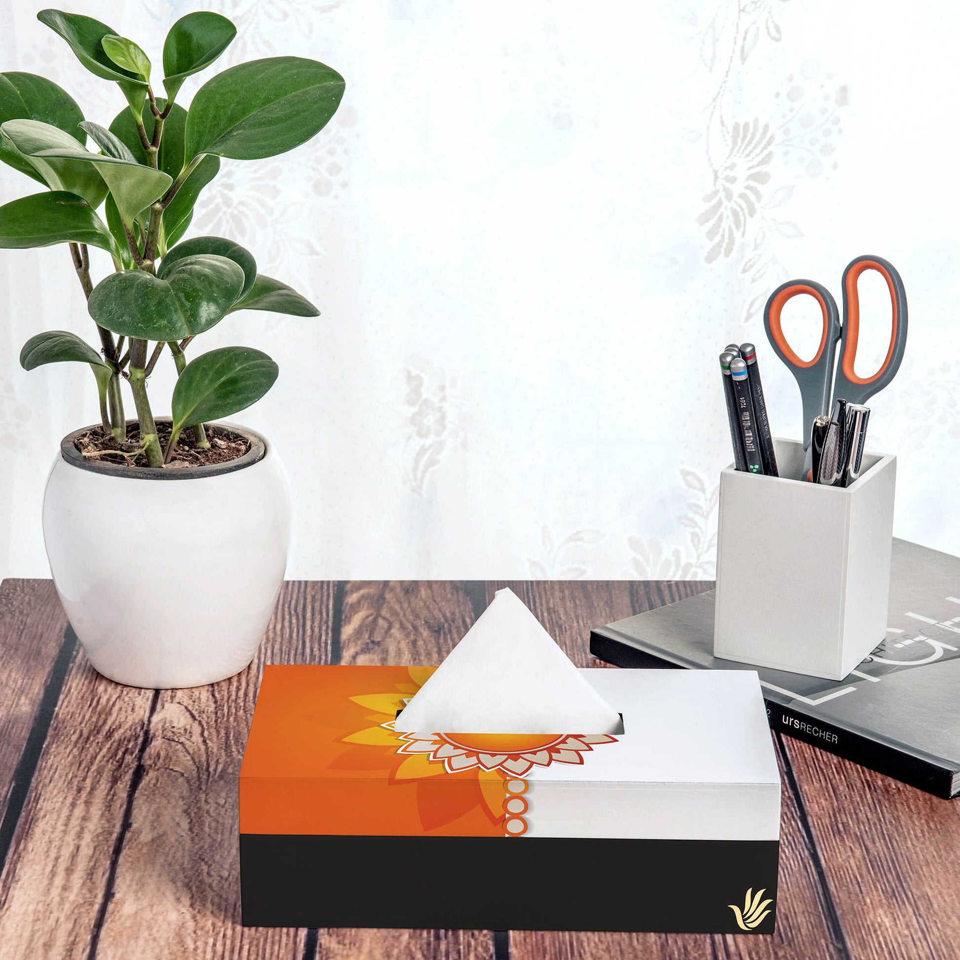 Rakhee Orange Tissue Box 9" x 5" x 2.75" Ht. - Dimension Image