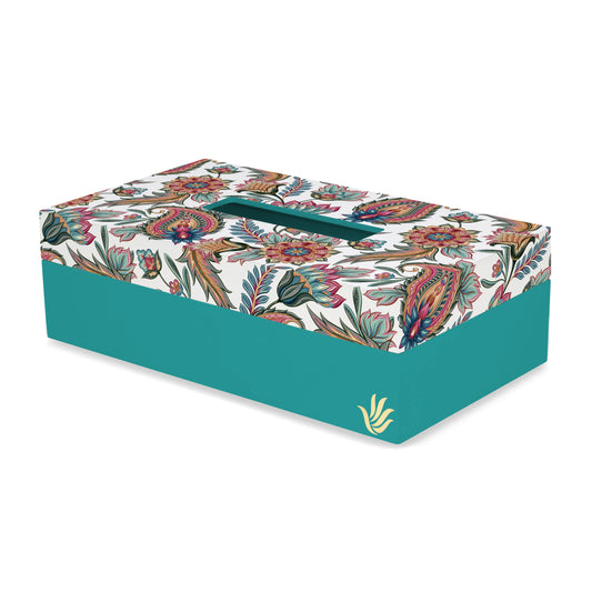 Oriental Paisley White Tissue Box 9" x 5" x 2.75" Ht. - Main Image