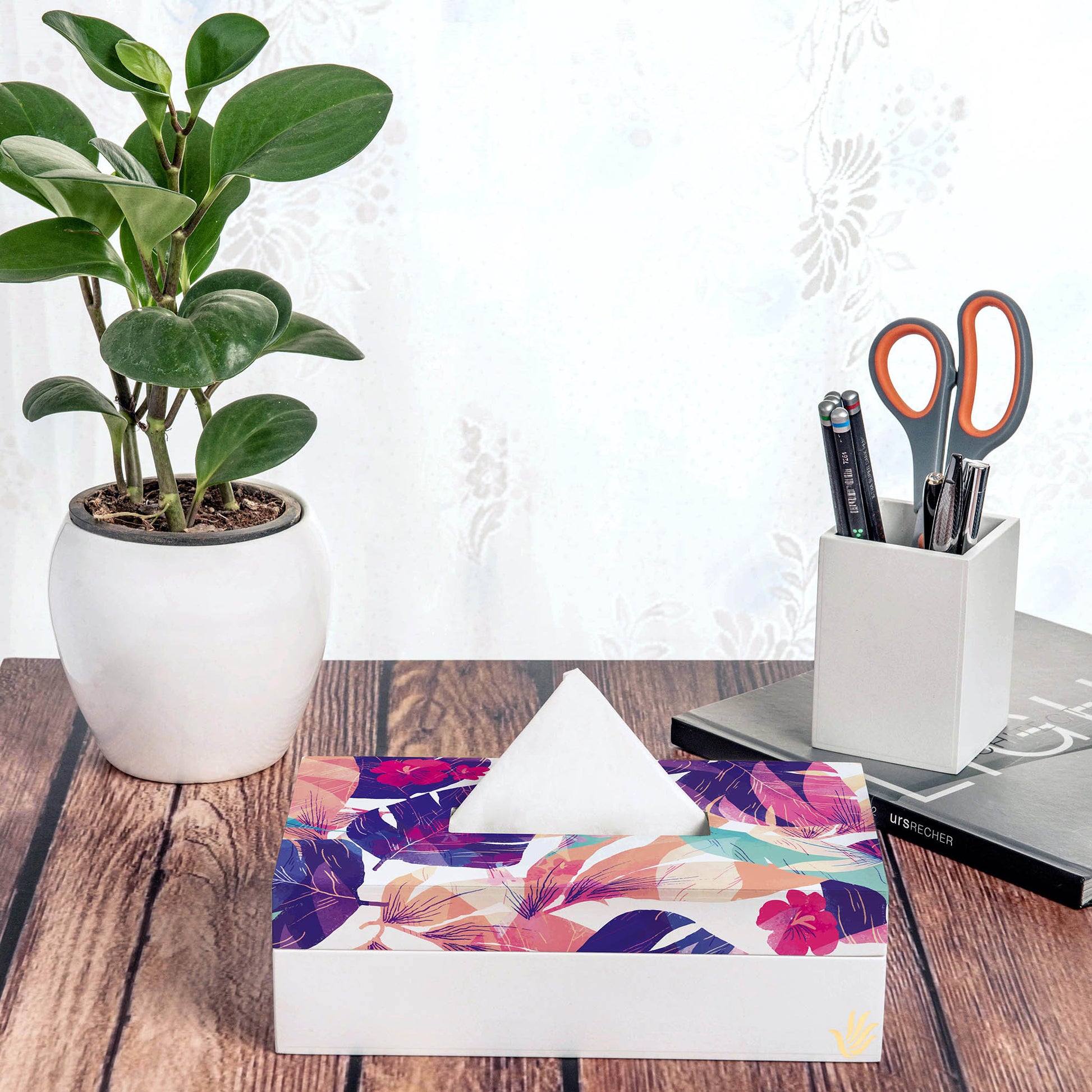 Floral Hibiscus Tissue Box 9" x 5" x 2.75" Ht. - Lifestyle Image