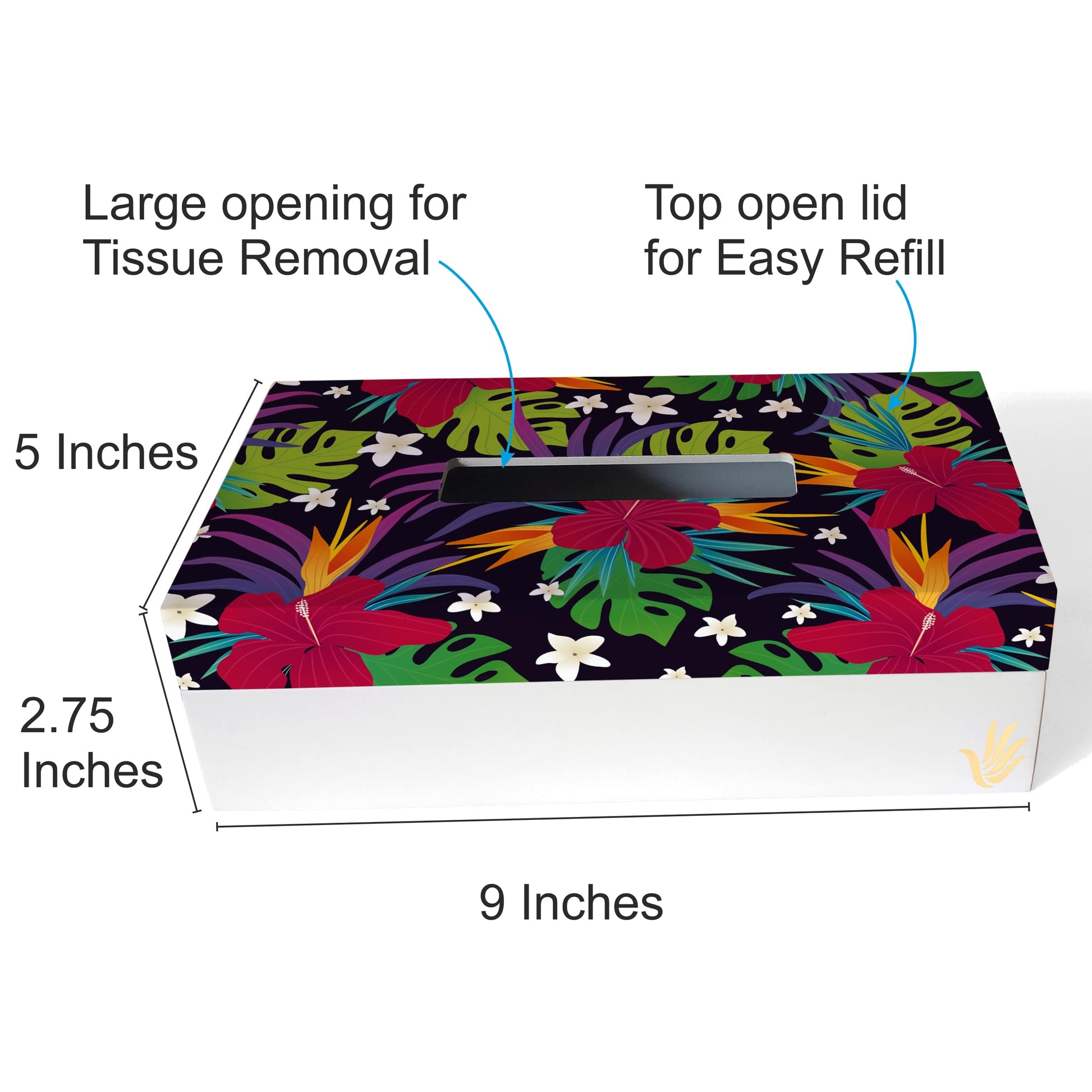 Hawaii Tissue Box 9" x 5" x 2.75" Ht. - Dimension Image