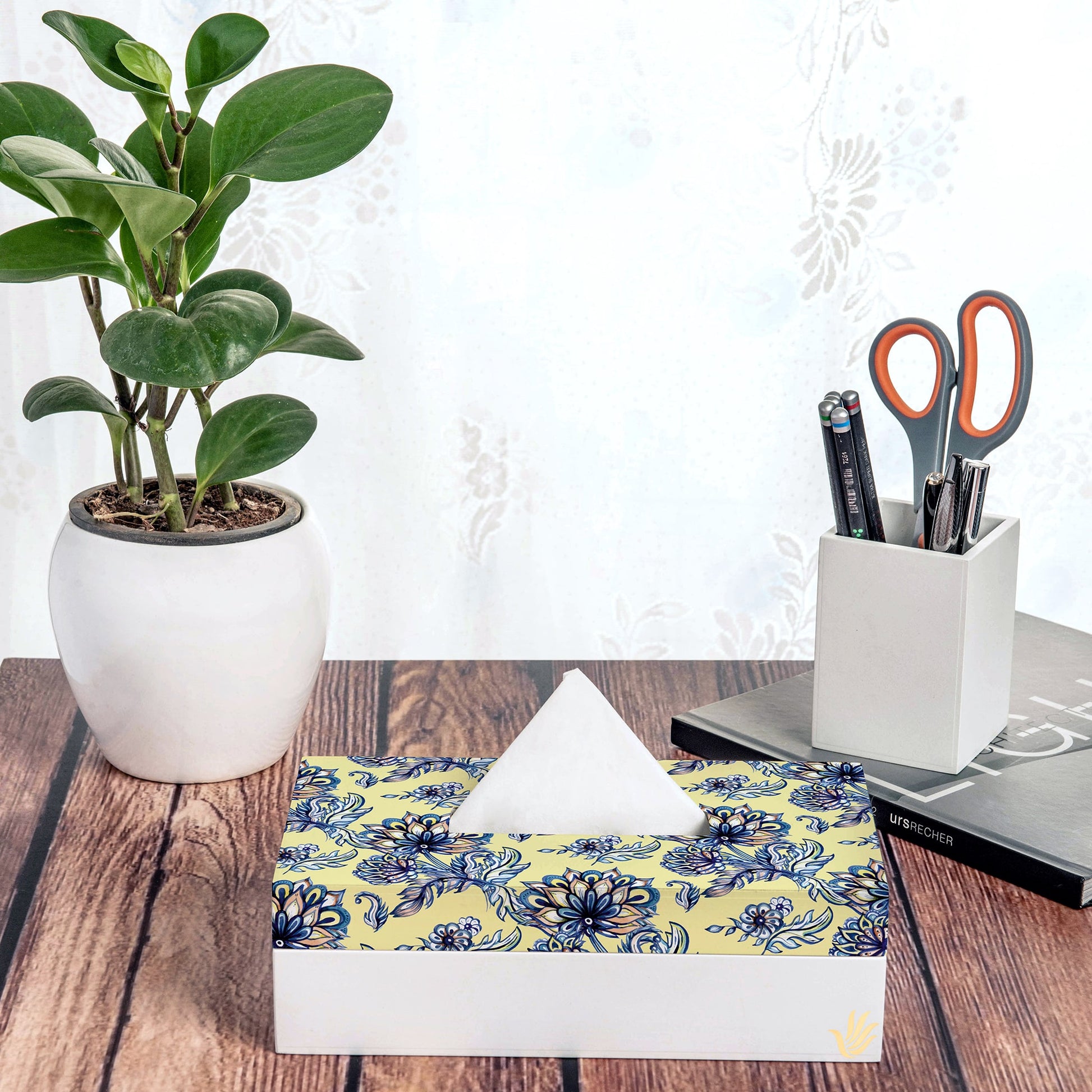 Batik Blue Tissue Box 9" x 5" x 2.75" Ht. - Lifestyle Image