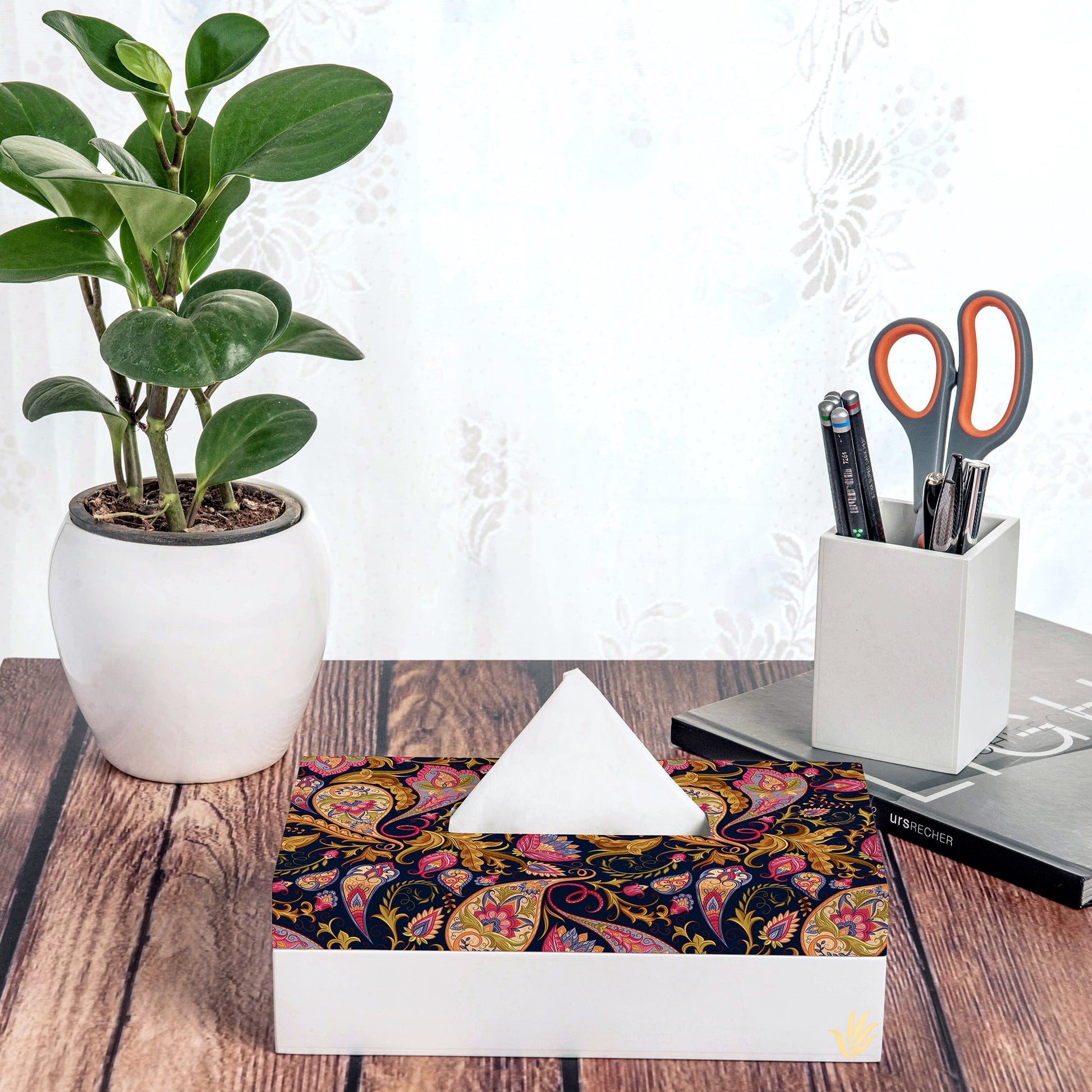 Sameera Navy Tissue Box 9" x 5" x 2.75" Ht. - Lifestyle Image