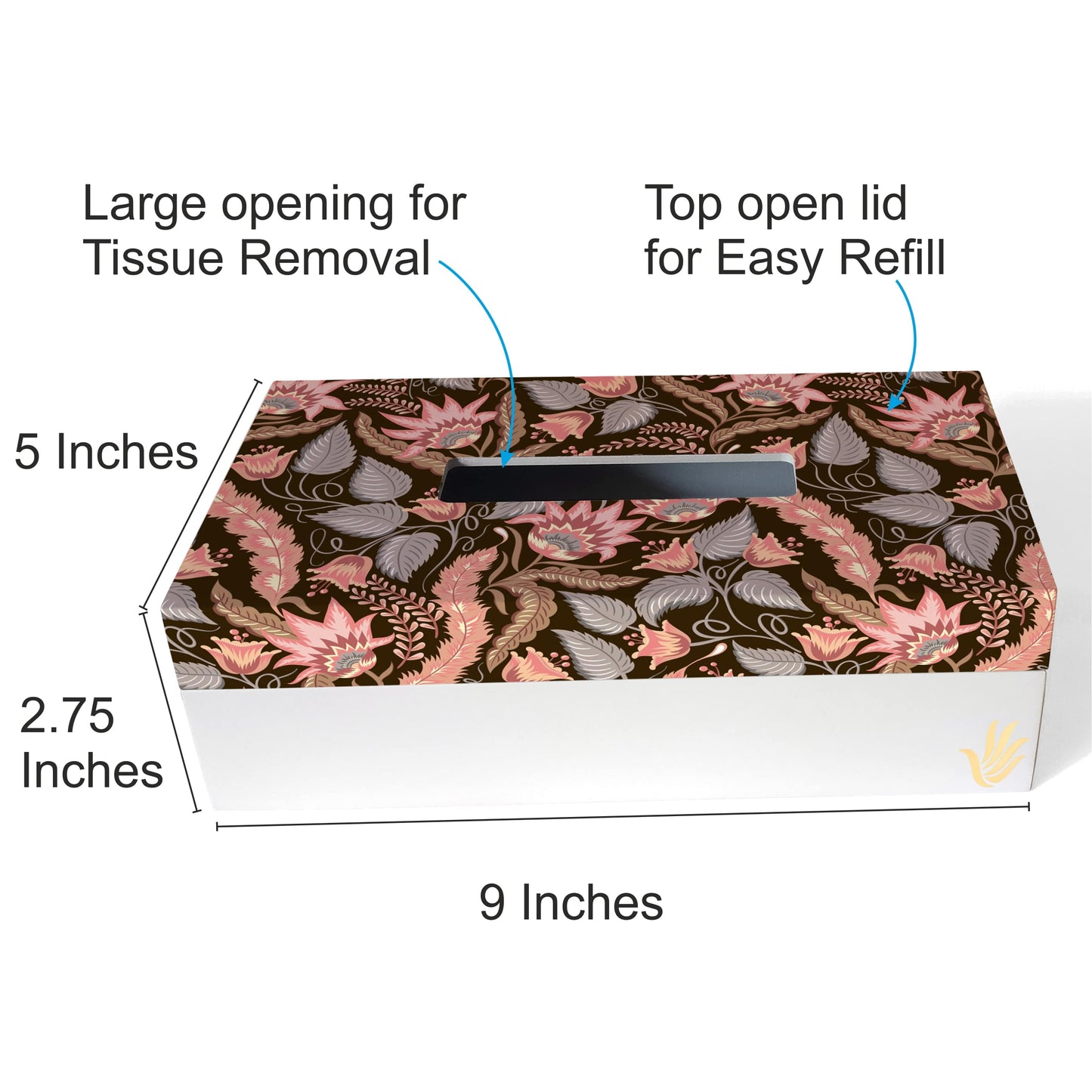 Sheila Tissue Box 9" x 5" x 2.75" Ht. - Dimension Image