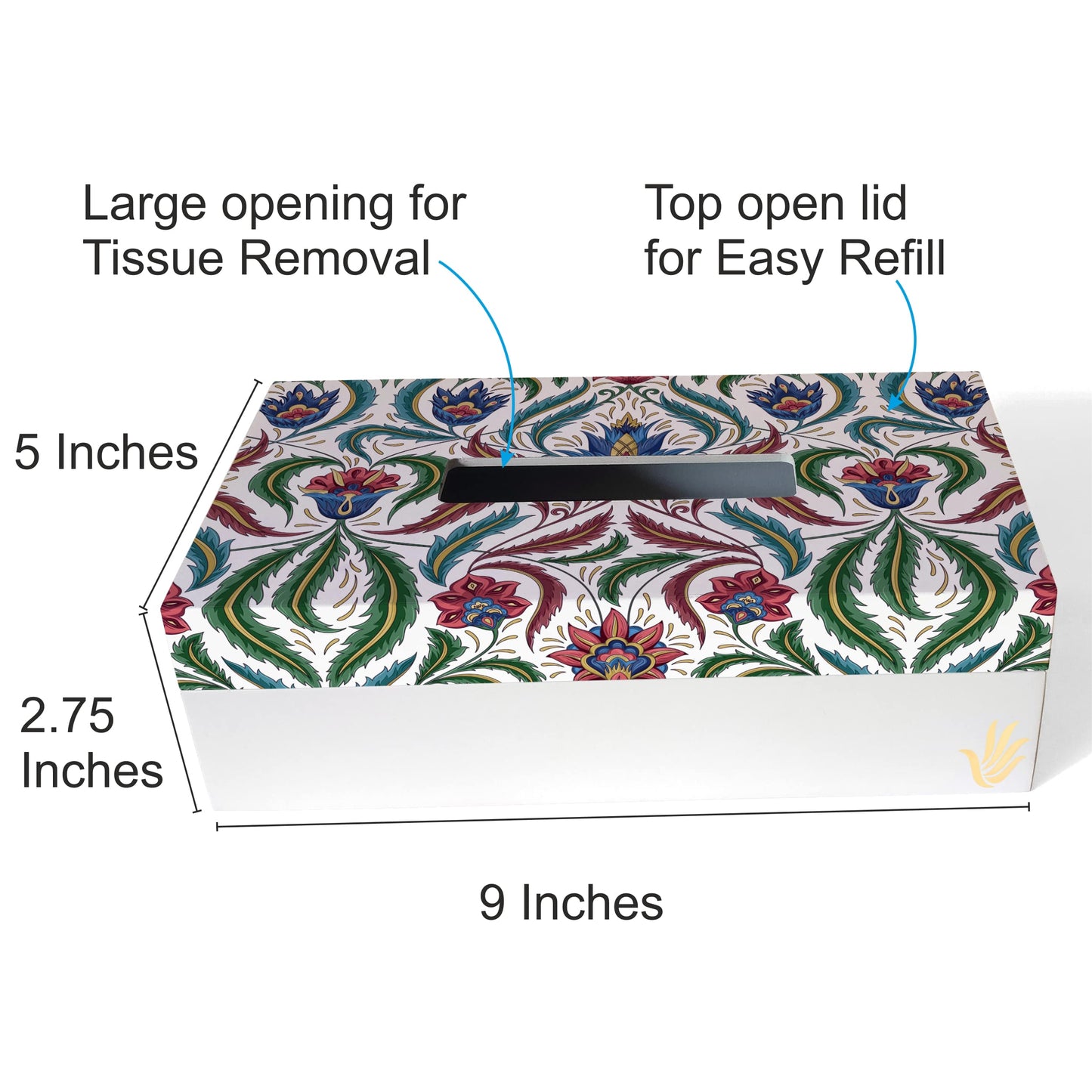 Liena Multi Tissue Box 9" x 5" x 2.75" Ht. - Dimension Image