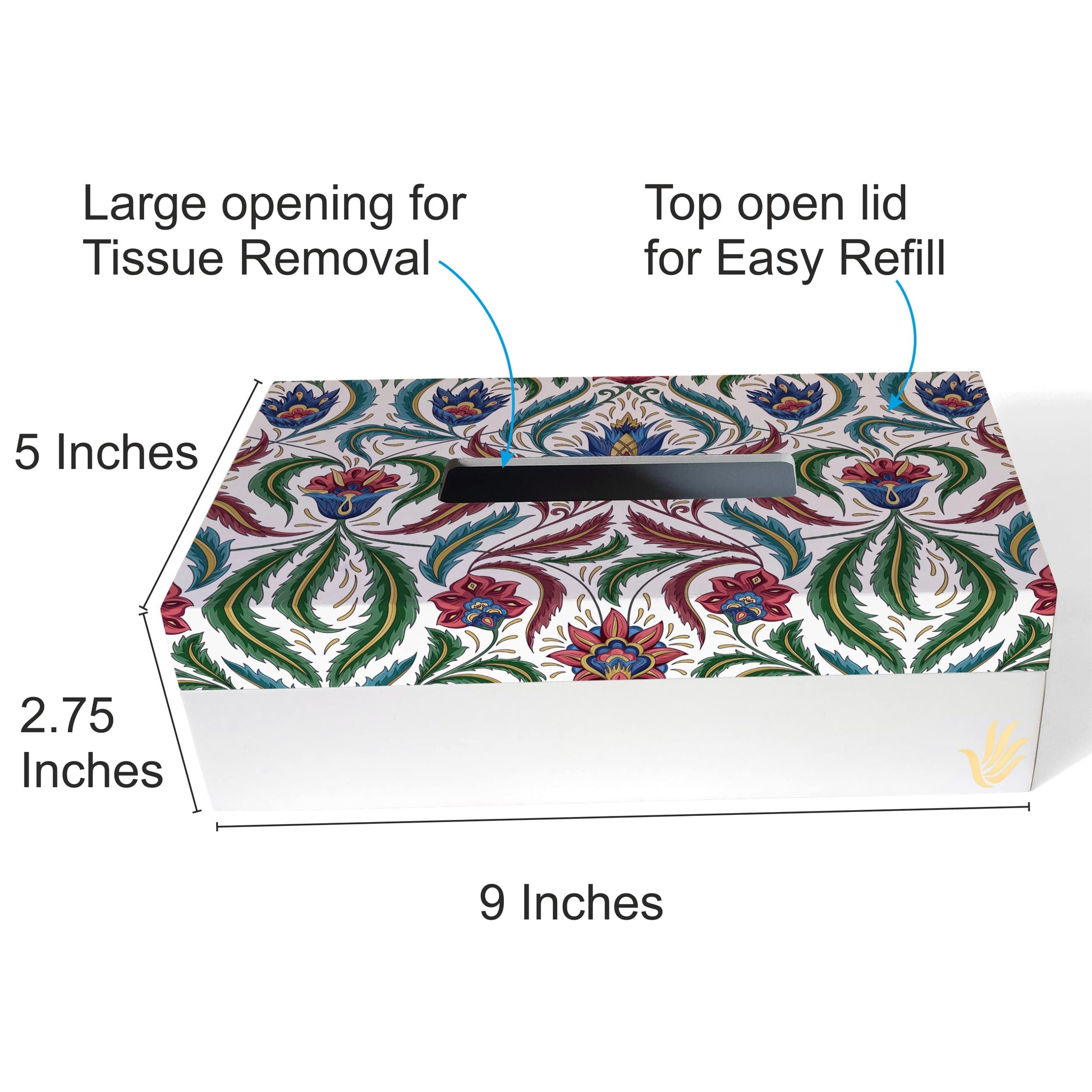 Liena Multi Tissue Box 9" x 5" x 2.75" Ht. - Dimension Image