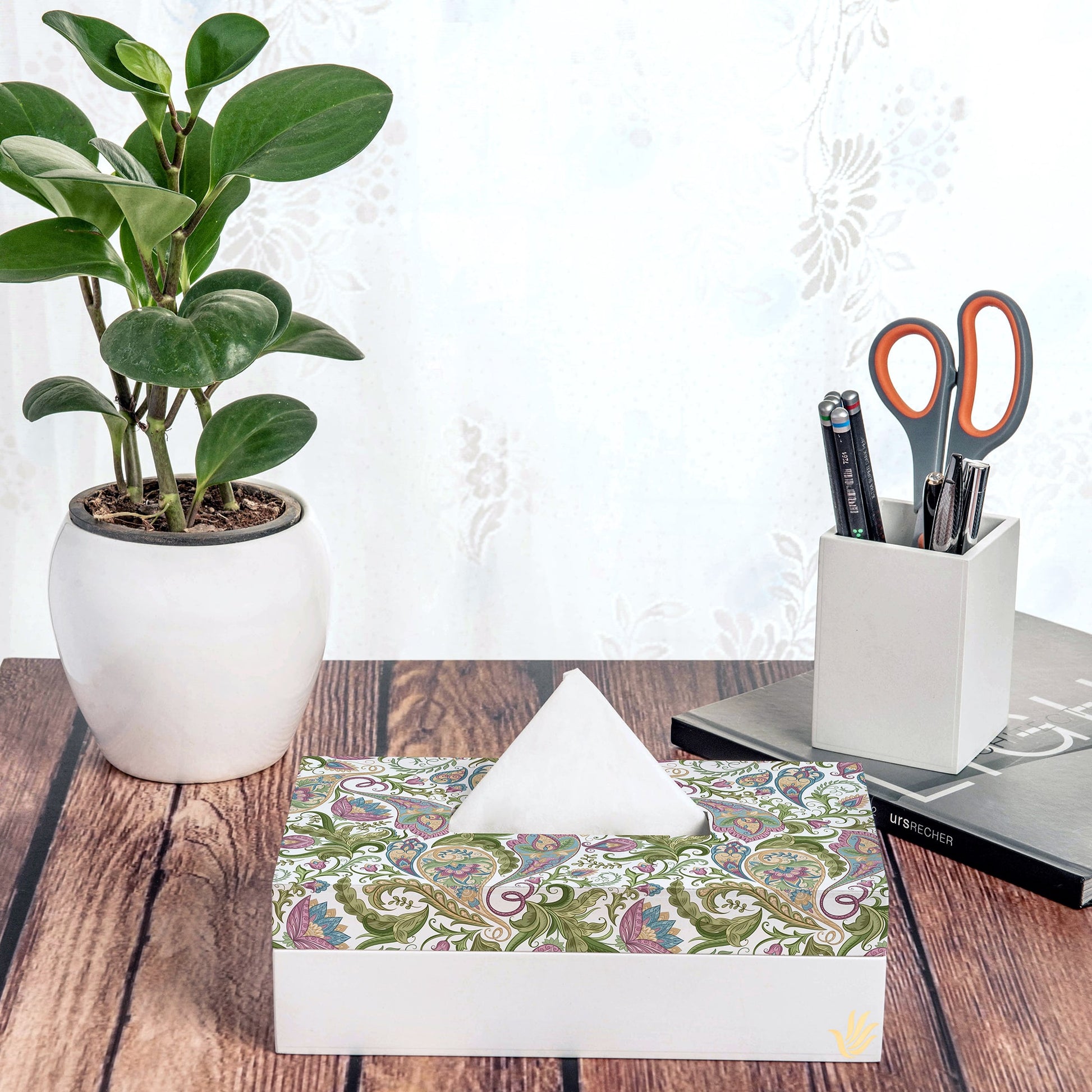 Sameera White Tissue Box 9" x 5" x 2.75" Ht. - Lifestyle Image