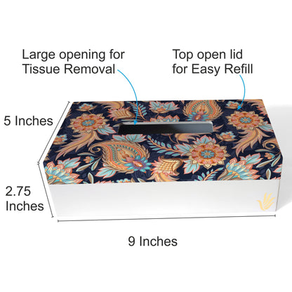 Oriental Paisley Navy Tissue Box 9" x 5" x 2.75" Ht. - Dimension Image