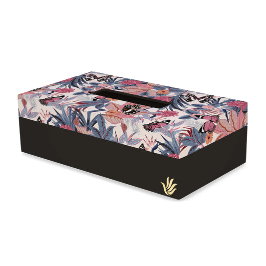 Grey Pink Butterflies Tissue Box 9" x 5" x 2.75" Ht. - Main Image