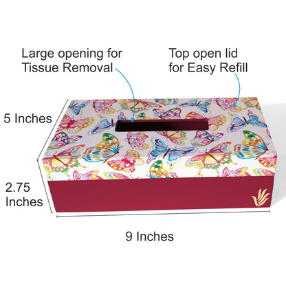 Watercolour Butterflies R Tissue Box 9" x 5" x 2.75" Ht. - Dimension Image