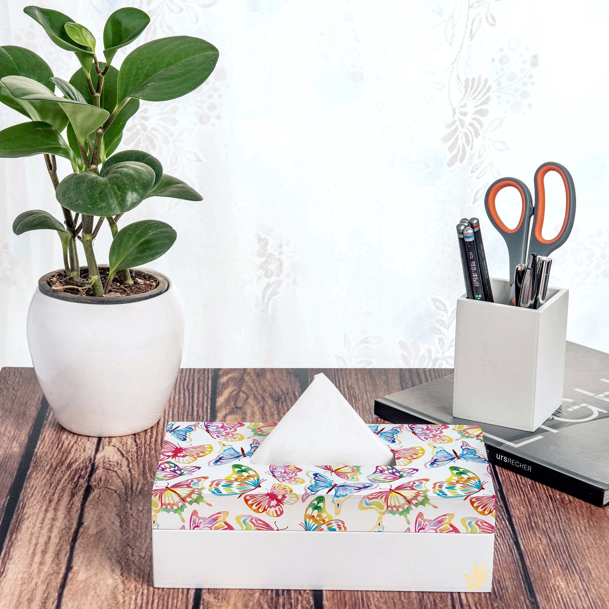 Watercolour Butterflies W Tissue Box 9" x 5" x 2.75" Ht. - Lifestyle Image