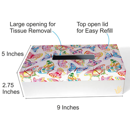 Watercolour Butterflies W Tissue Box 9" x 5" x 2.75" Ht. - Dimension Image