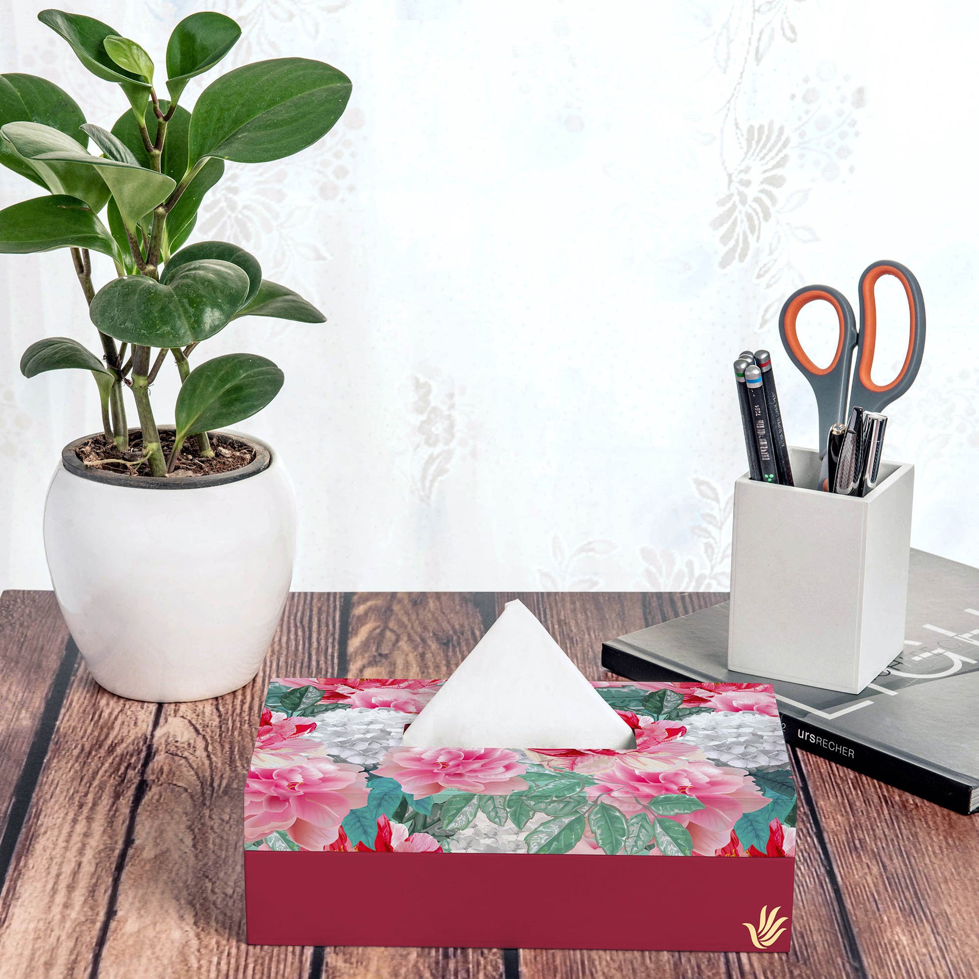 Red Chrysanthemums R Tissue Box 9" x 5" x 2.75" Ht. - Lifestyle Image