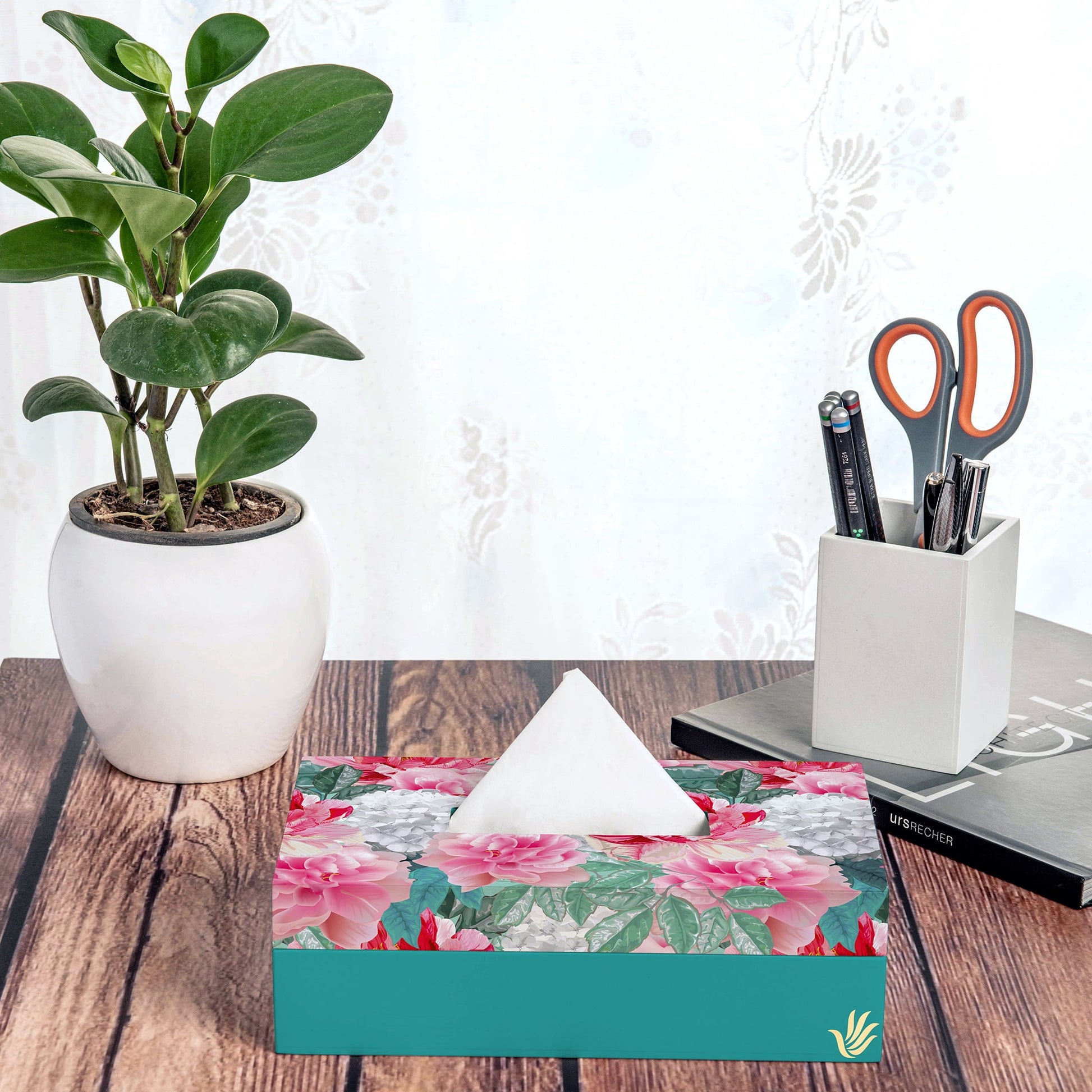 Red Chrysanthemums T Tissue Box 9" x 5" x 2.75" Ht. - Lifestyle Image