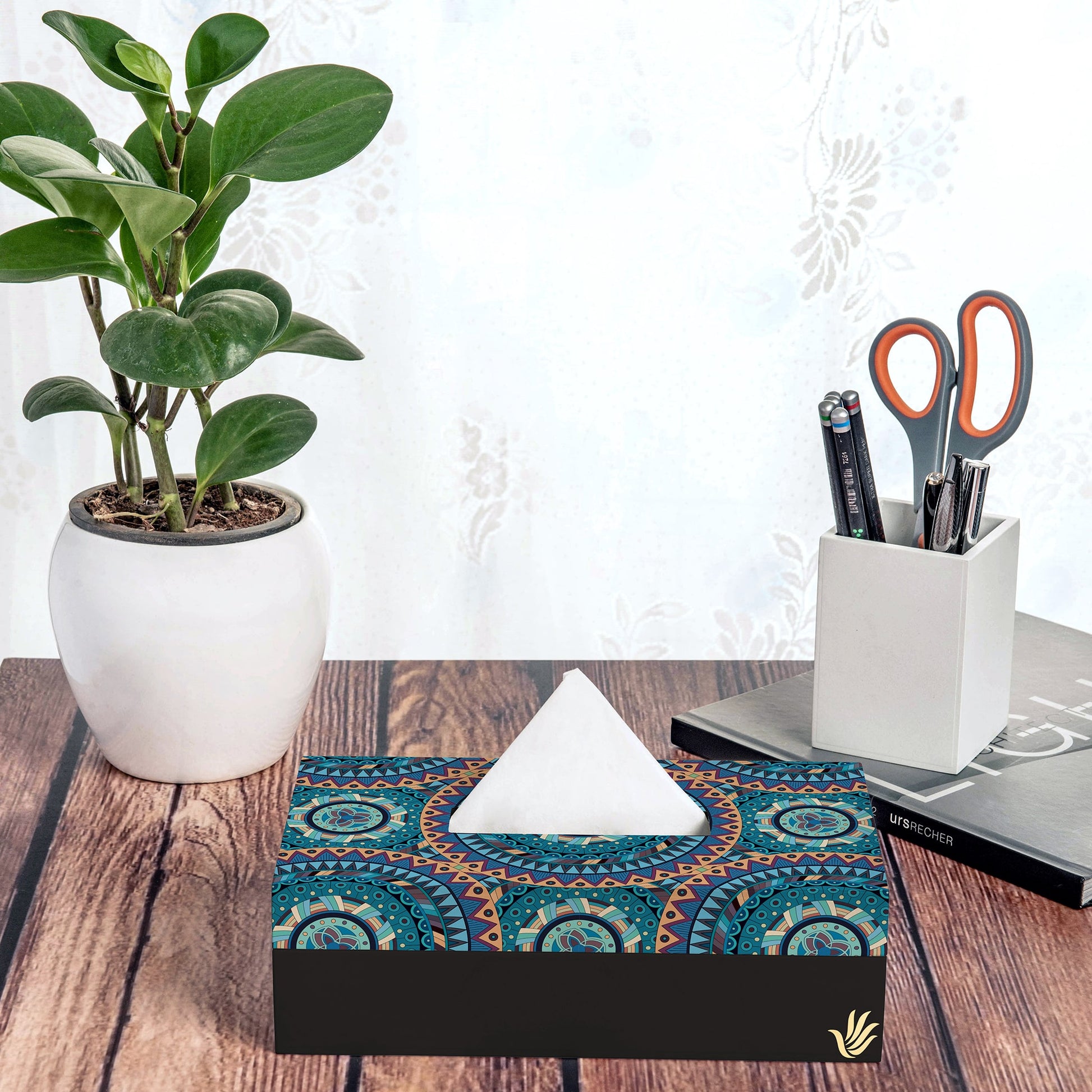 Blue Mandala Tissue Box 9" x 5" x 2.75" Ht. - Lifestyle Image