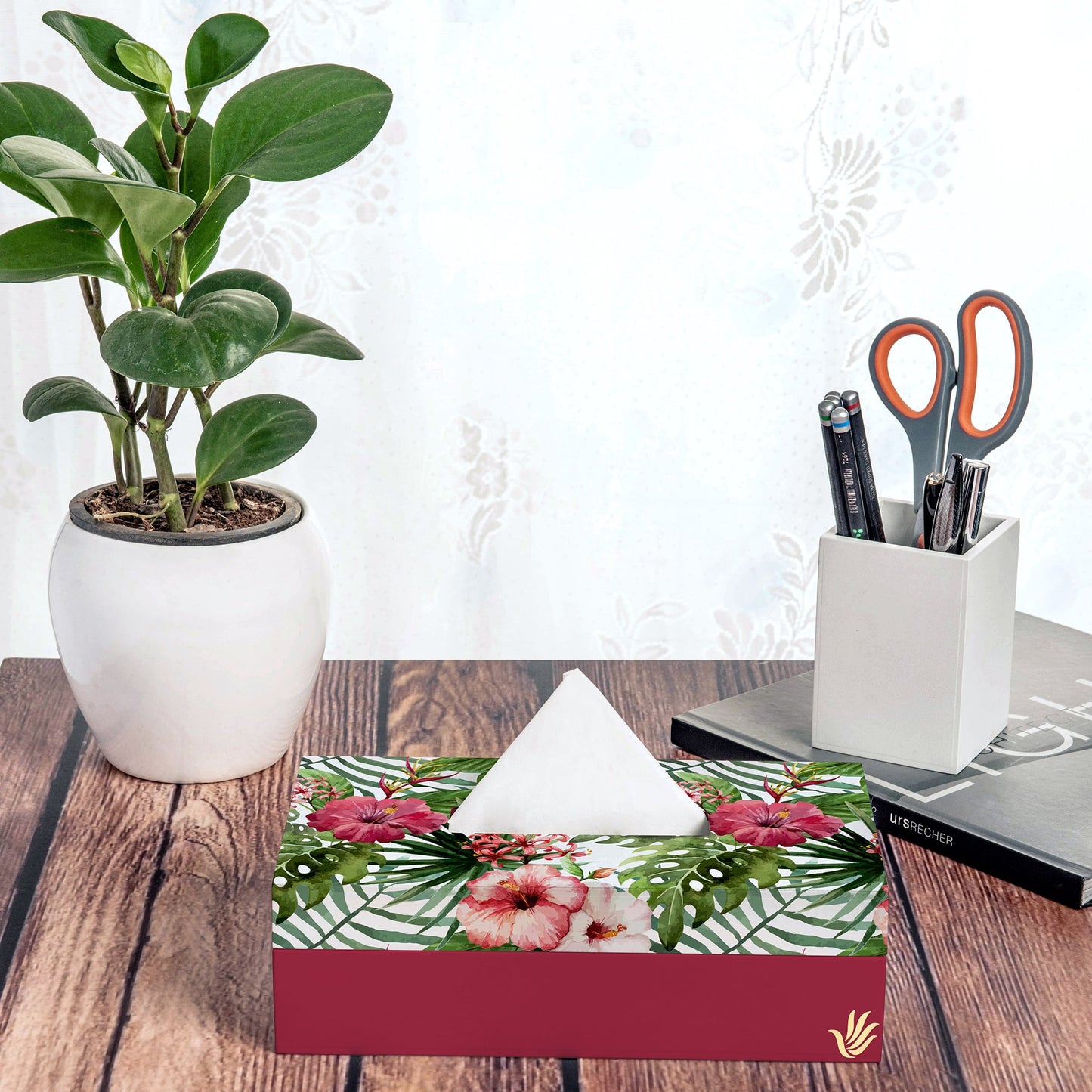Tropical Hibiscus R Tissue Box 9" x 5" x 2.75" Ht. - Lifestyle Image
