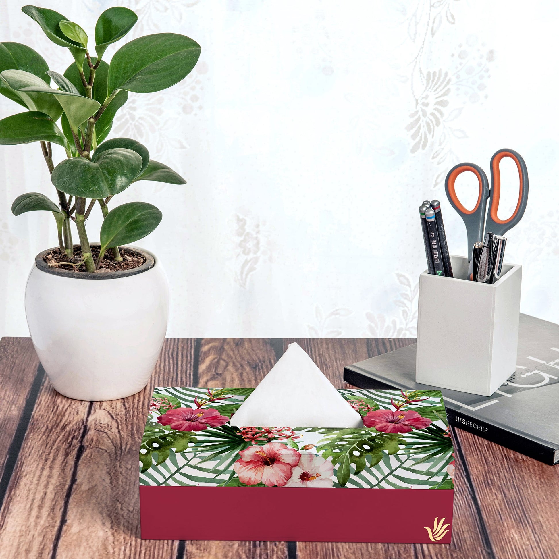Tropical Hibiscus R Tissue Box 9" x 5" x 2.75" Ht. - Lifestyle Image