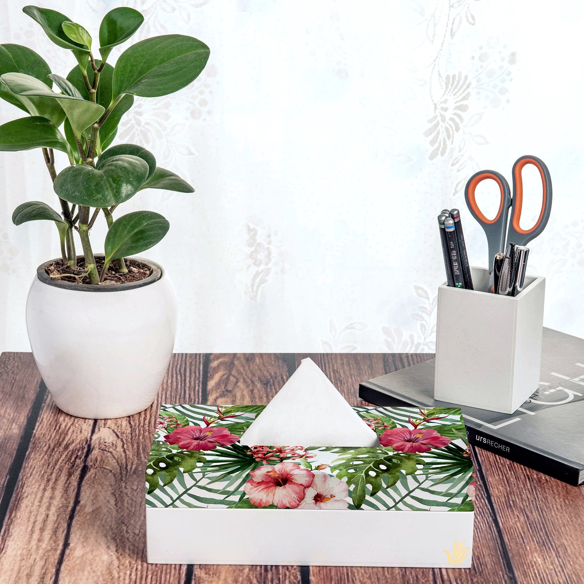 Tropical Hibiscus W Tissue Box 9" x 5" x 2.75" Ht. - Lifestyle Image