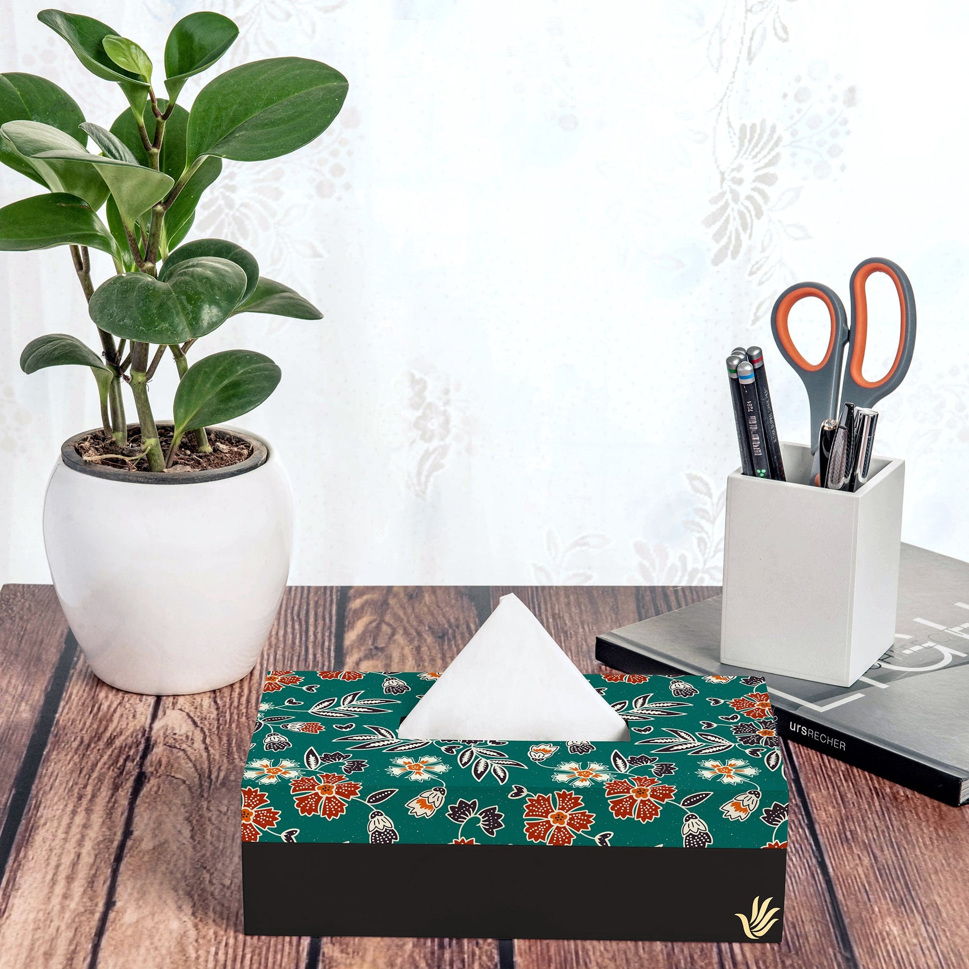 Emerald Batik Tissue Box 9" x 5" x 2.75" Ht. - Lifestyle Image