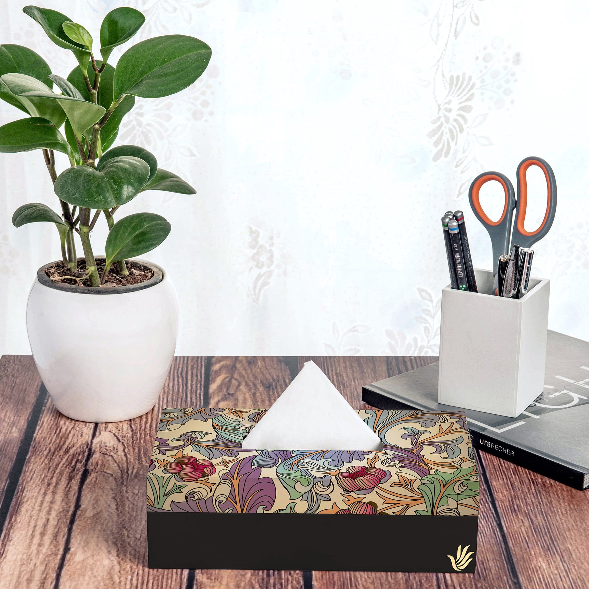Ornate Floral Tissue Box 9" x 5" x 2.75" Ht. - Lifestyle Image
