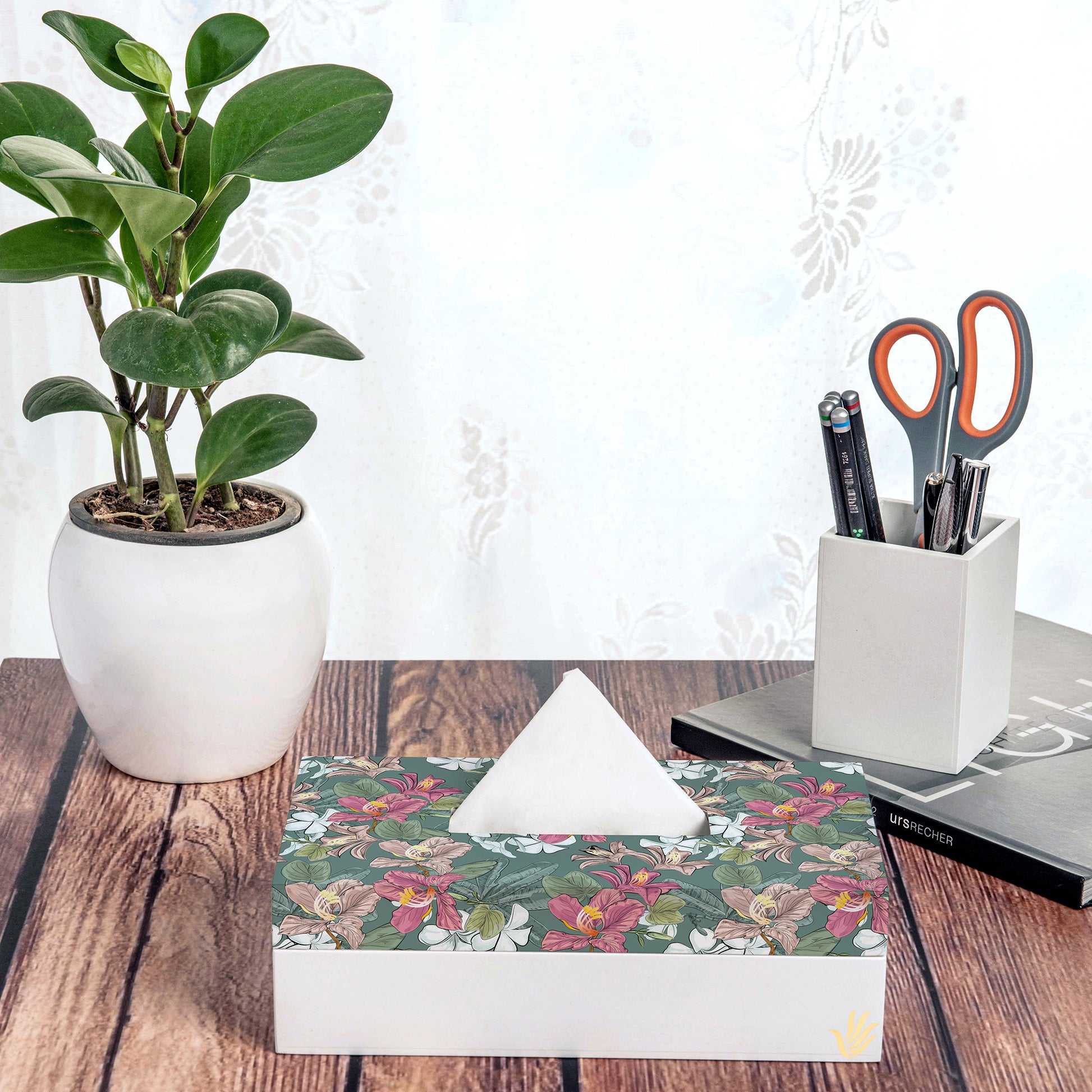 Vintage Jasmine Tissue Box 9" x 5" x 2.75" Ht. - Lifestyle Image