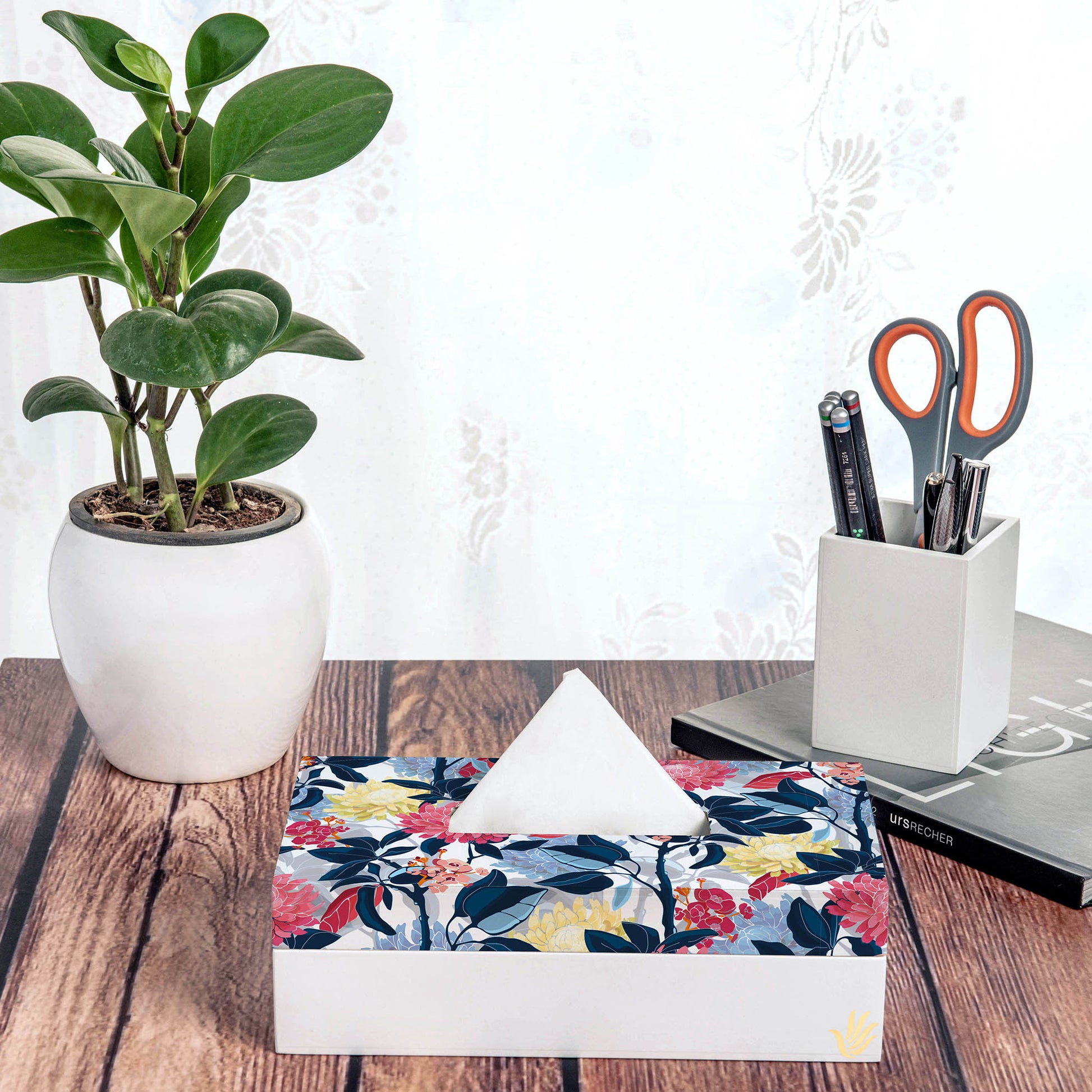 Mia Floral Tissue Box 9" x 5" x 2.75" Ht. - Lifestyle Image