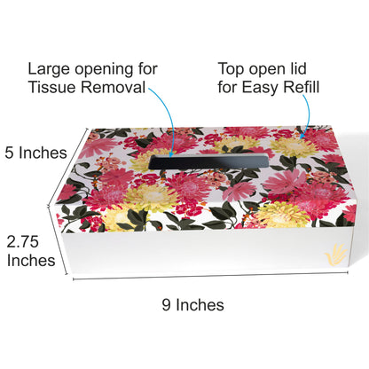 Ava Floral W Tissue Box 9" x 5" x 2.75" Ht. - Dimension Image