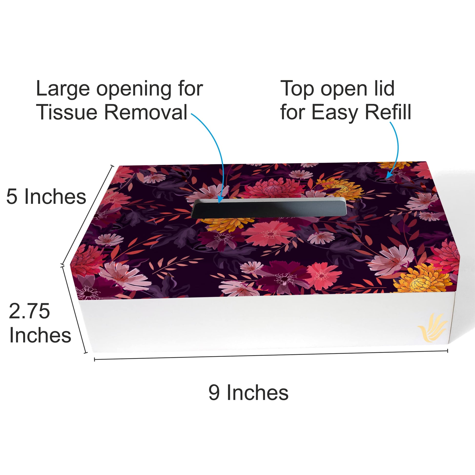 Autumn Garden Tissue Box 9" x 5" x 2.75" - Dimension