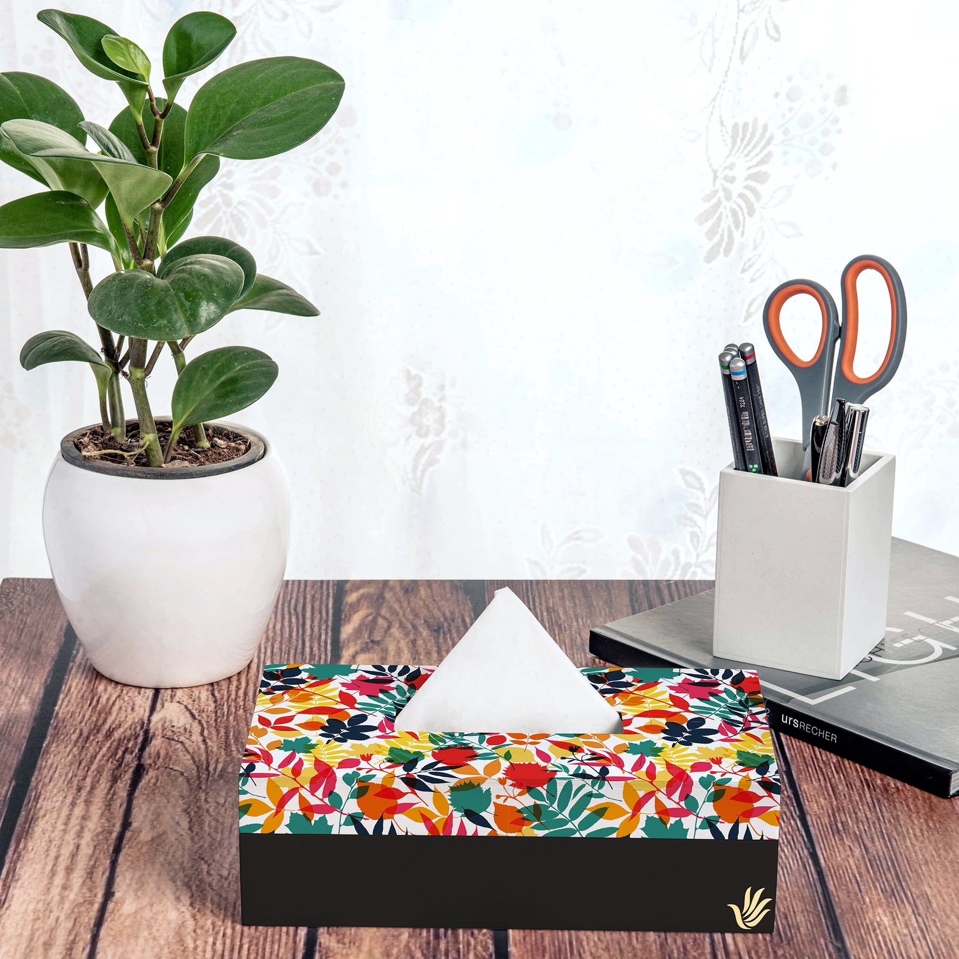 Autumn Leaves Tissue Box 9" x 5" x 2.75" Ht. - Lifestyle Image