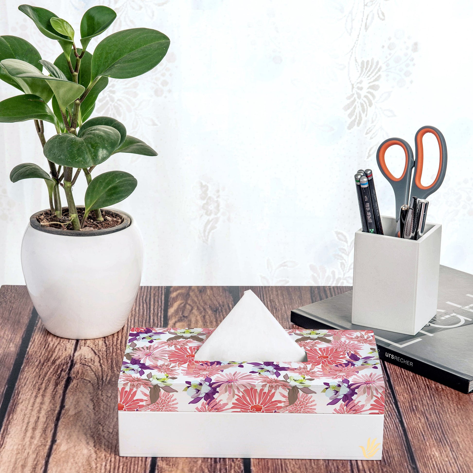 Pink Asters Tissue Box 9" x 5" x 2.75" Ht. - Lifestyle Image