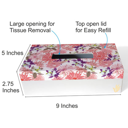 Pink Asters Tissue Box 9" x 5" x 2.75" Ht. - Dimension Image