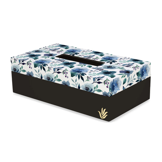 Indigo Flowers Tissue Box 9" x 5" x 2.75" Ht. - Main Image