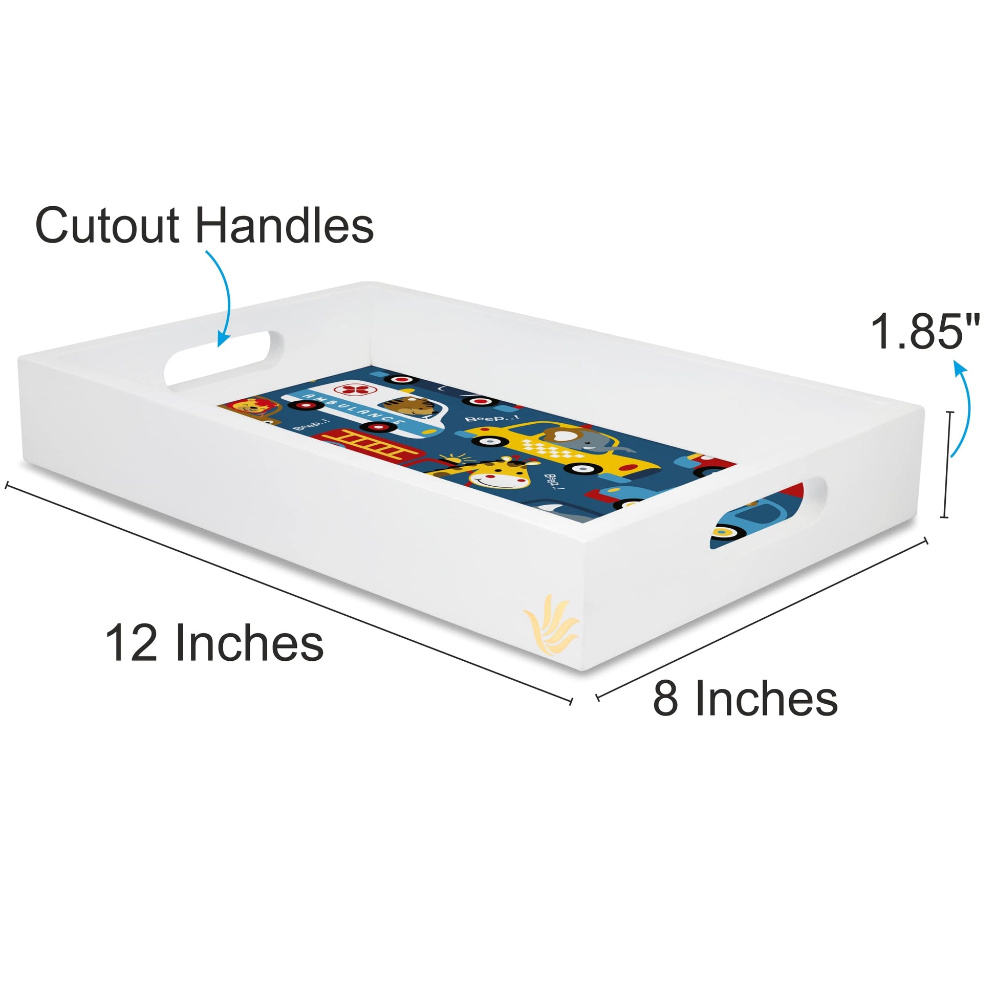 Animal Drivers Rectangular Tray for Children 8" x 12" - Dimension Image