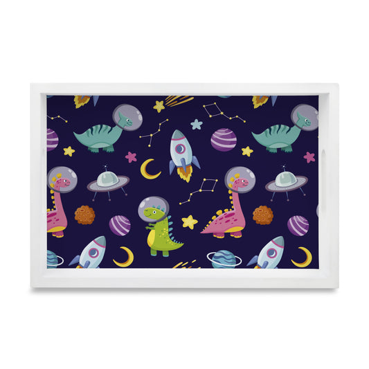 Space Dino Rectangular Tray for Children 8" x 12" - Main Image