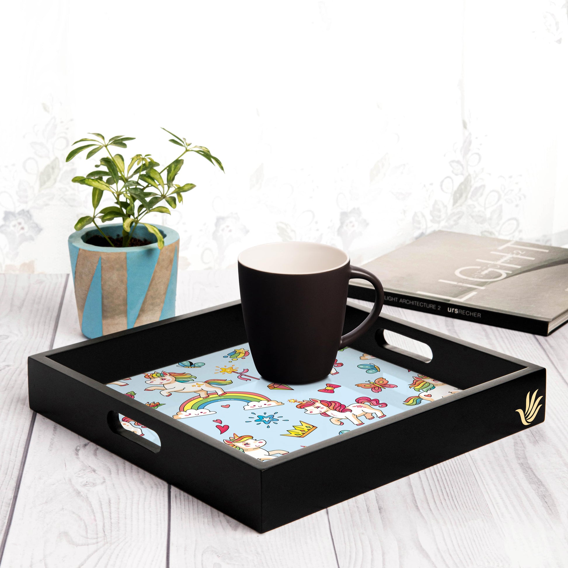 Babe Unicorn Square Tray for Children 12" x 12" - Lifestyle Image