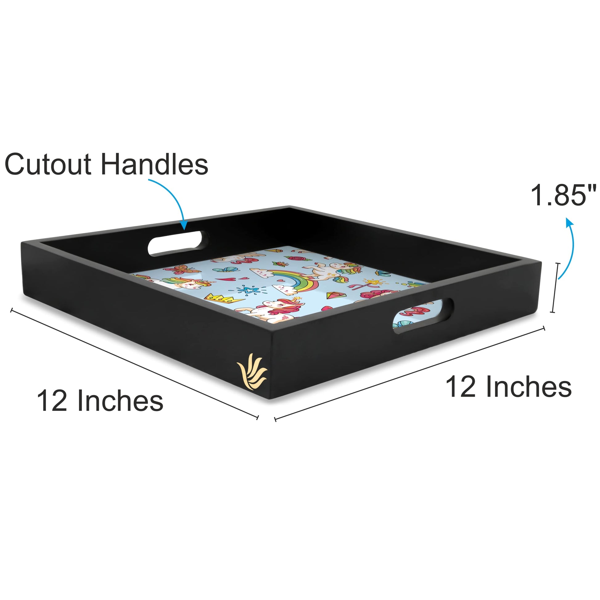Babe Unicorn Square Tray for Children 12" x 12" - Dimension Image