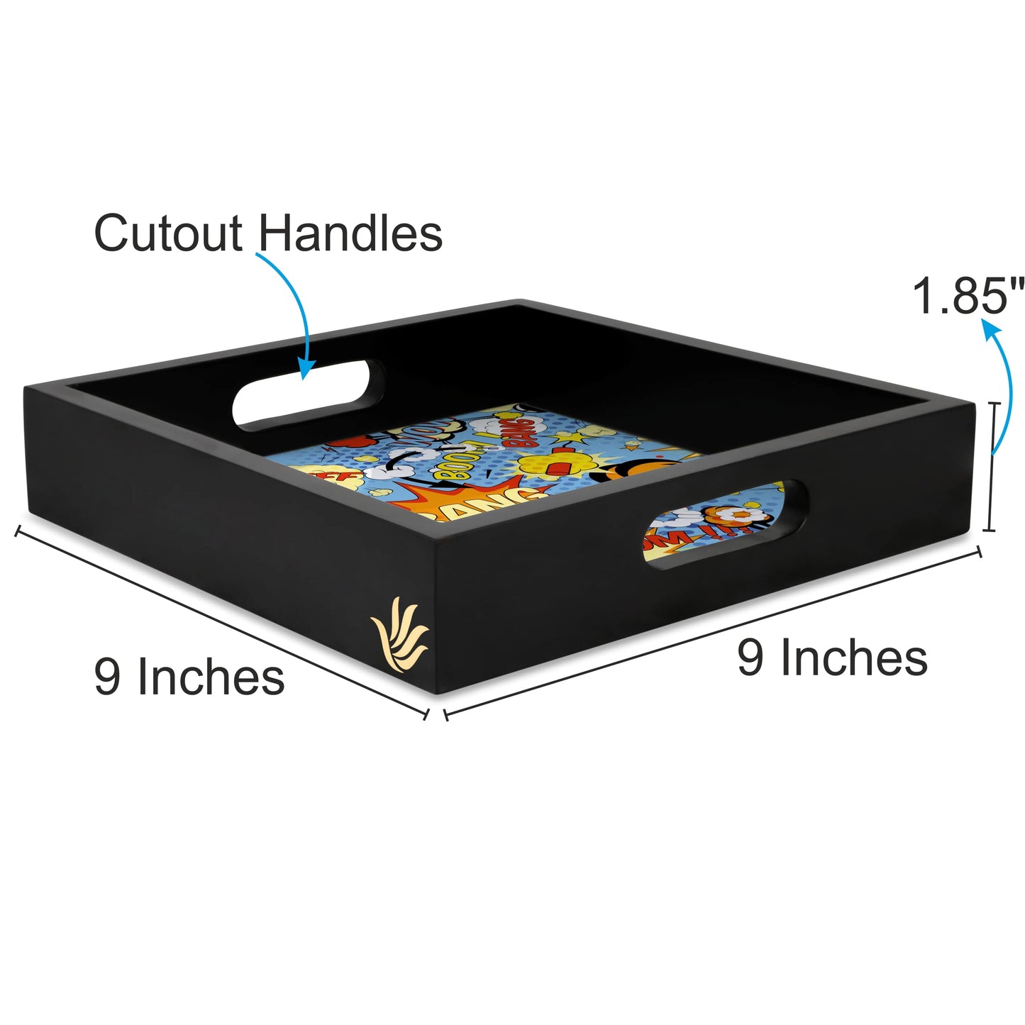 Comic Bubbles Square Tray for Children 9" x 9" - Dimension Image
