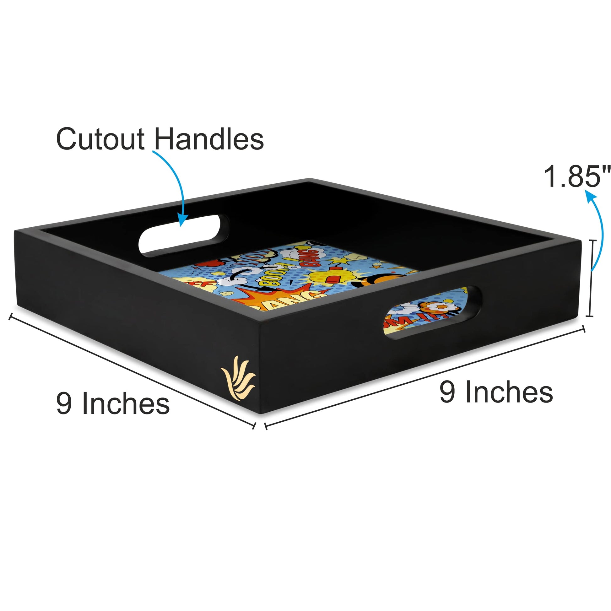 Comic Bubbles Square Tray for Children 9" x 9" - Dimension Image