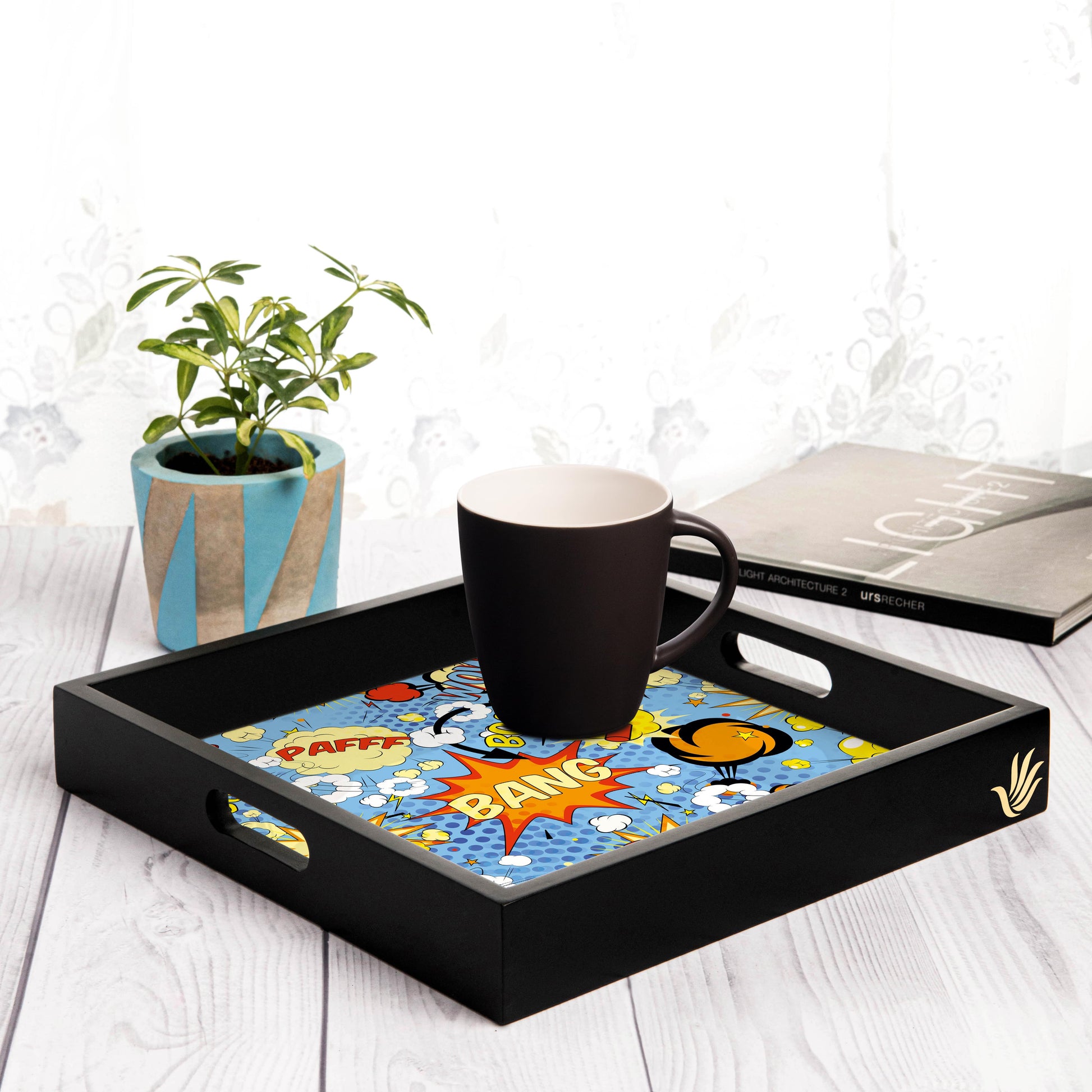 Comic Bubbles Square Tray for Children 12" x 12" - Lifestyle Image