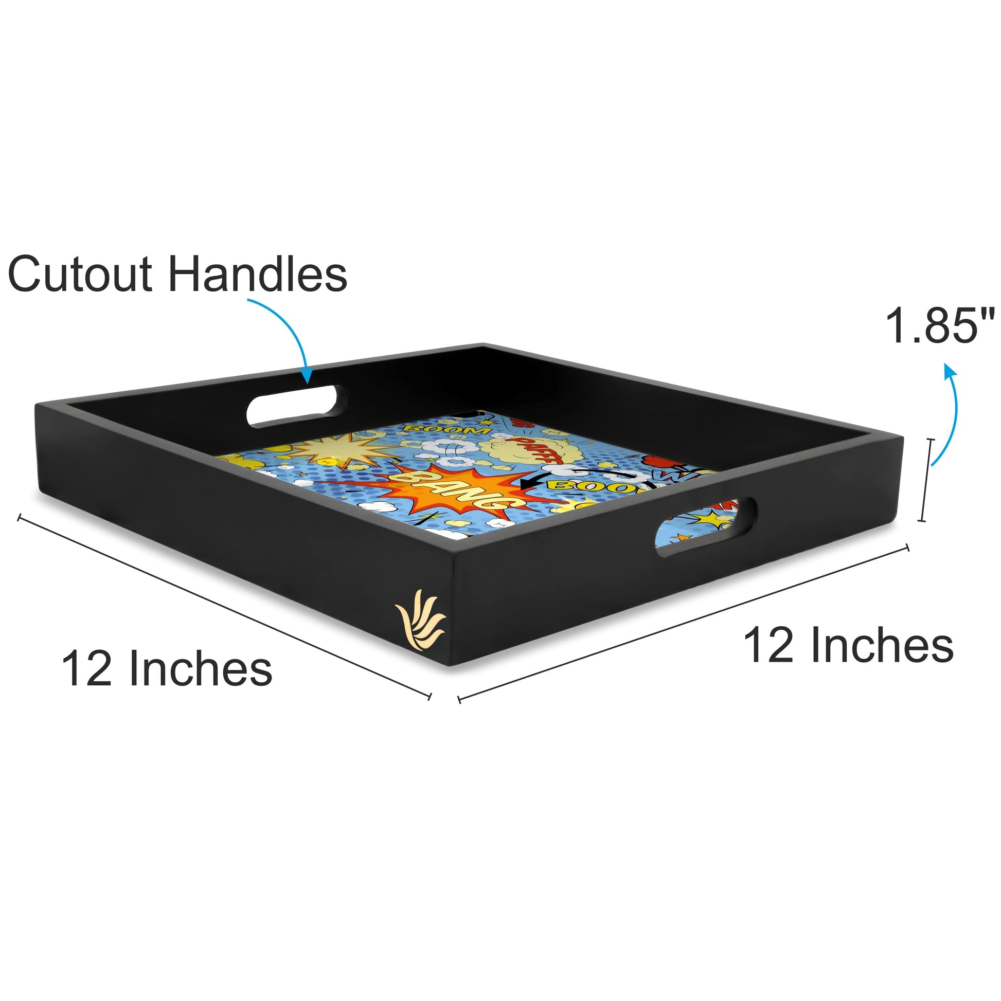 Comic Bubbles Square Tray for Children 12" x 12" - Dimension Image