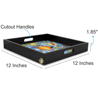 Comic Bubbles Square Tray for Children 12" x 12" - Dimension Image