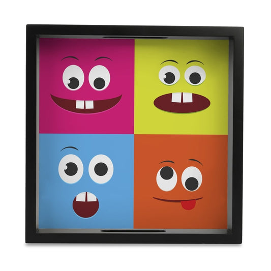 Emoji Serving Tray with Cutout Handles (Wood) 9" x 9"