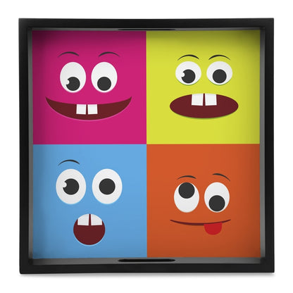 Emoji Serving Tray with Cutout Handles (Wood) 12" x 12"