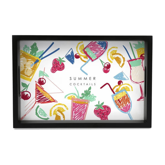 Summer Cocktails Serving Tray with Cutout Handles (Wood) 8" x 12"